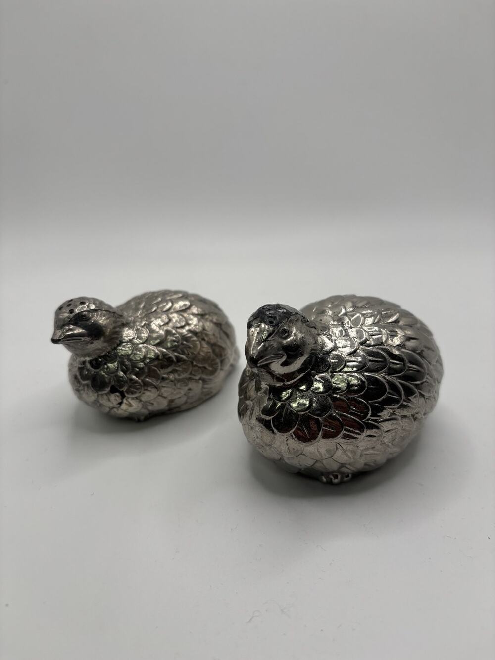 Vintage Silverplate Figural Quail Partridge Salt & Pepper Shakers Pair AS-IS